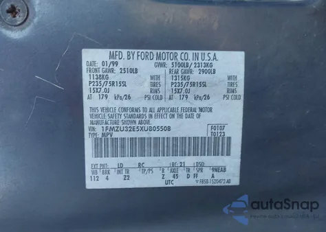 1999 Ford Explorer Eddie Bauer/Limited Edition/Xlt from USA, damaged, VIN 1FMZU32E5XUB05508